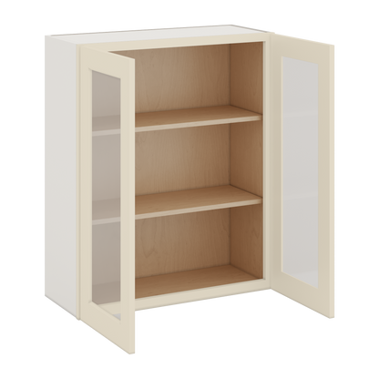 36" Tall Manhattan Cream Shaker 1-1/4" Overlay Glass Ready Wall Cabinet - Double Door 24", 27", 30", 33" & 36" Wide
