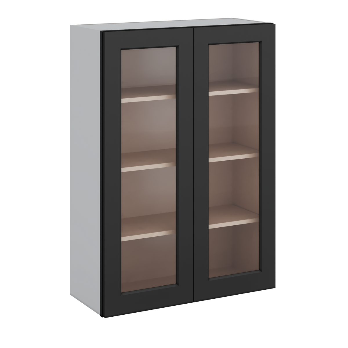 Double Door 24", 27", 30", 33" & 36" - 42" Tall Wall Cabinet Black Shaker 1-1/4" Overlay Glass Ready Wall Cabinet -