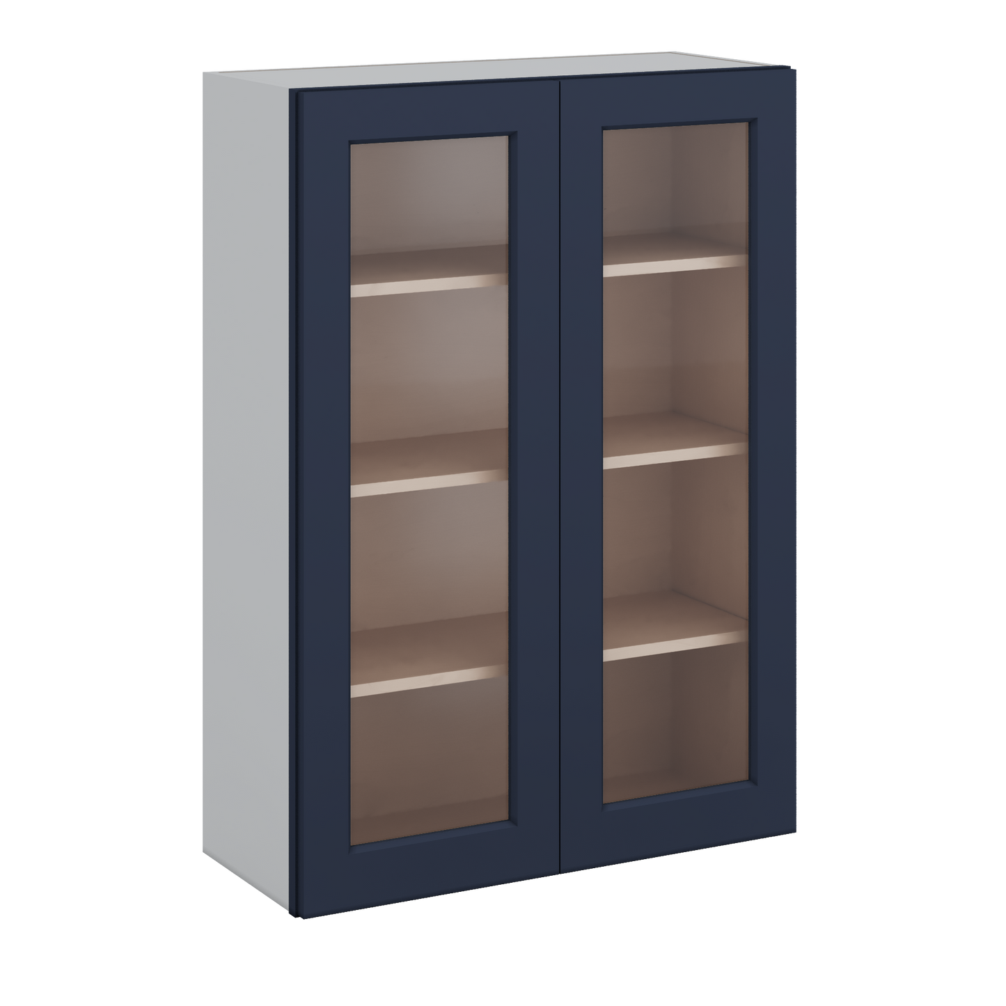 42" Tall NB29 Naval Blue Shaker 1-1/4" Overlay Glass Ready Wall Cabinet - Double Door 24", 27", 30", 33", 36"