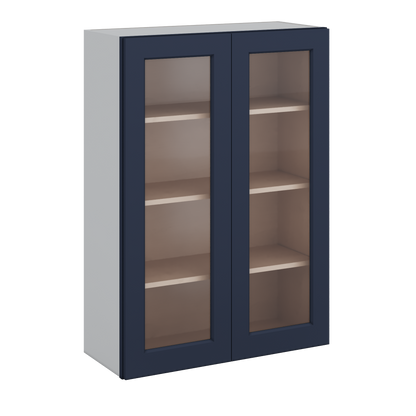 42" Tall NB29 Naval Blue Shaker 1-1/4" Overlay Glass Ready Wall Cabinet - Double Door 24", 27", 30", 33", 36"