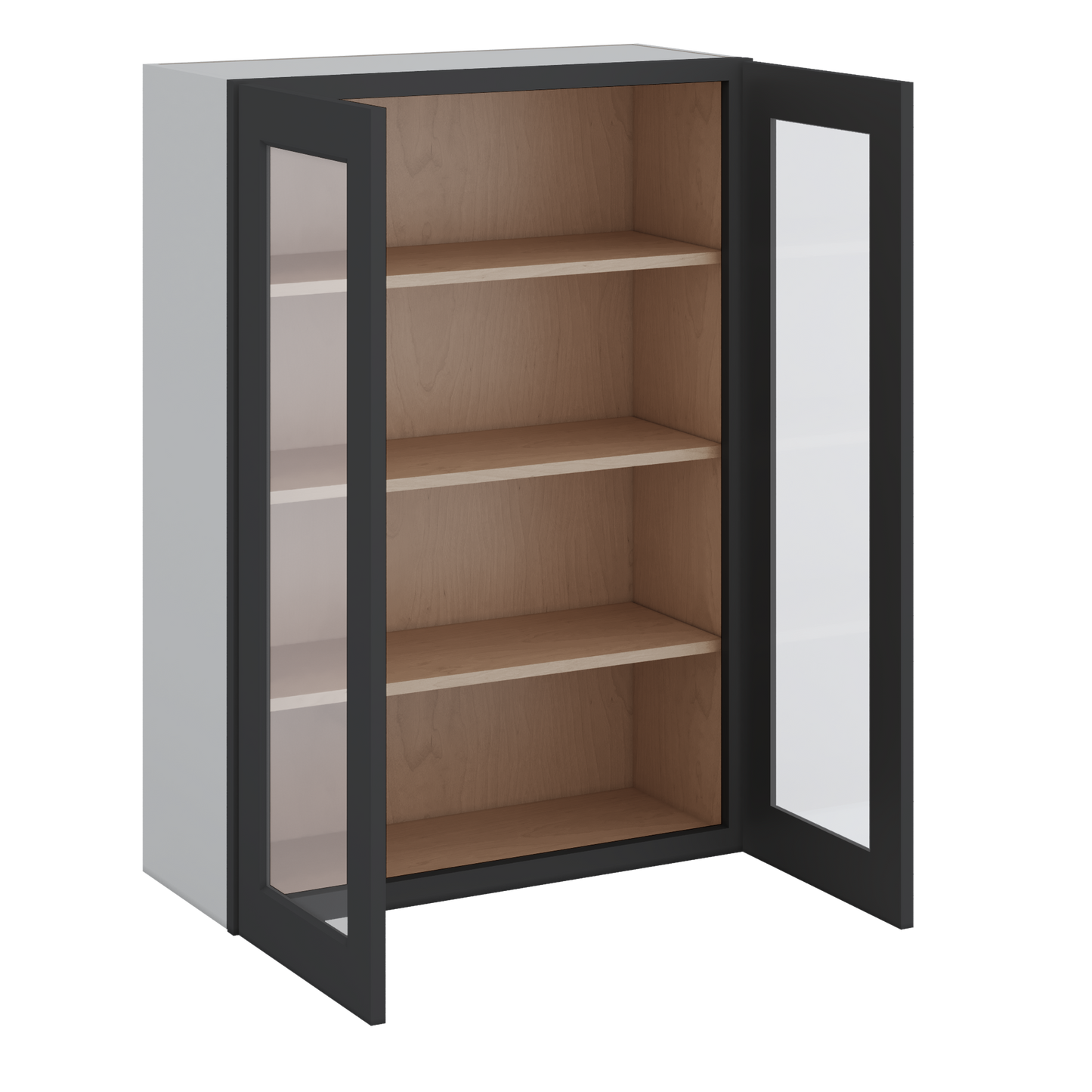 Double Door 24", 27", 30", 33" & 36" - 42" Tall Wall Cabinet Black Shaker 1-1/4" Overlay Glass Ready Wall Cabinet -