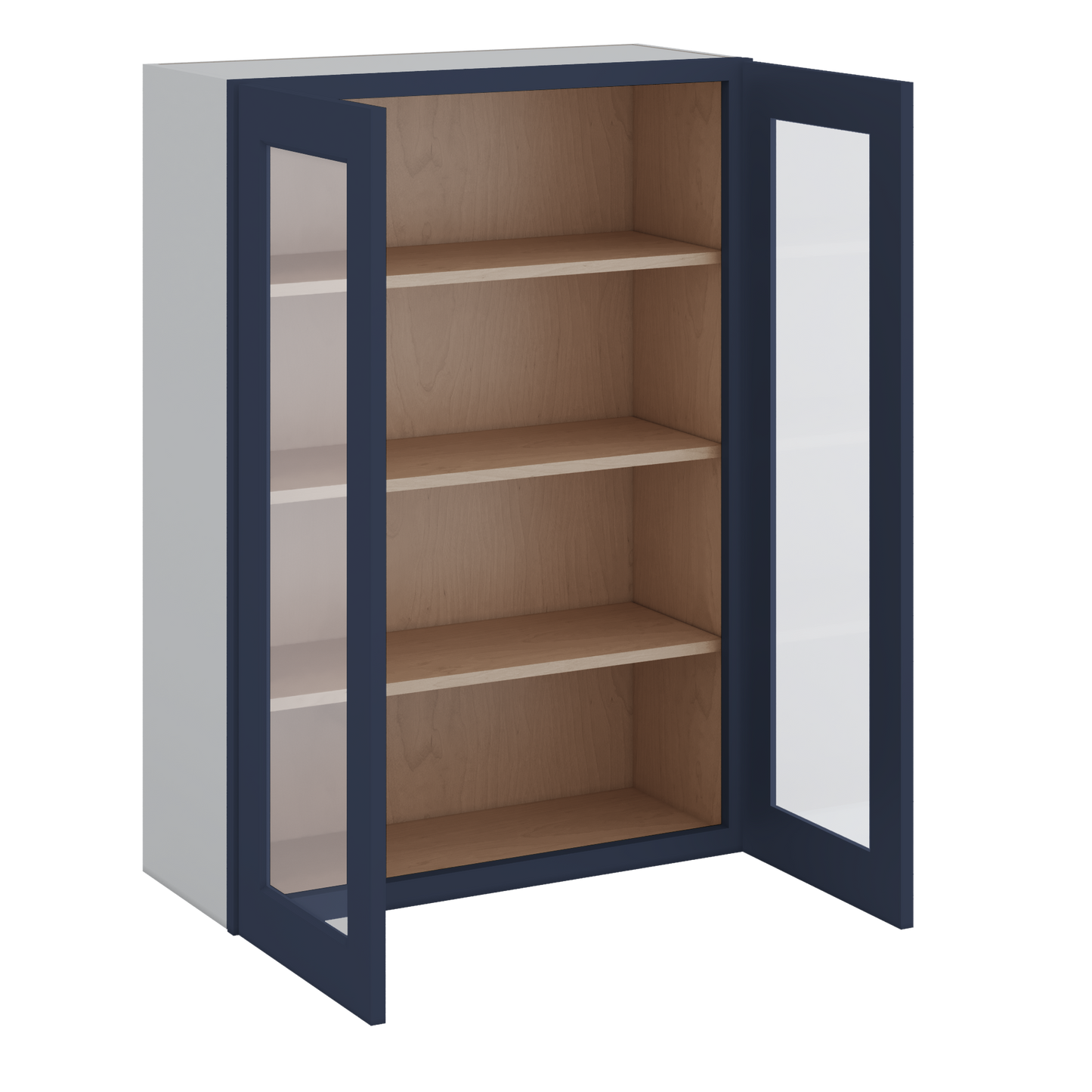 42" Tall NB29 Naval Blue Shaker 1-1/4" Overlay Glass Ready Wall Cabinet - Double Door 24", 27", 30", 33", 36"