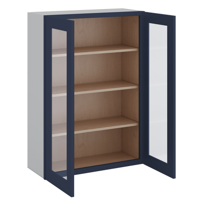 42" Tall NB29 Naval Blue Shaker 1-1/4" Overlay Glass Ready Wall Cabinet - Double Door 24", 27", 30", 33", 36"