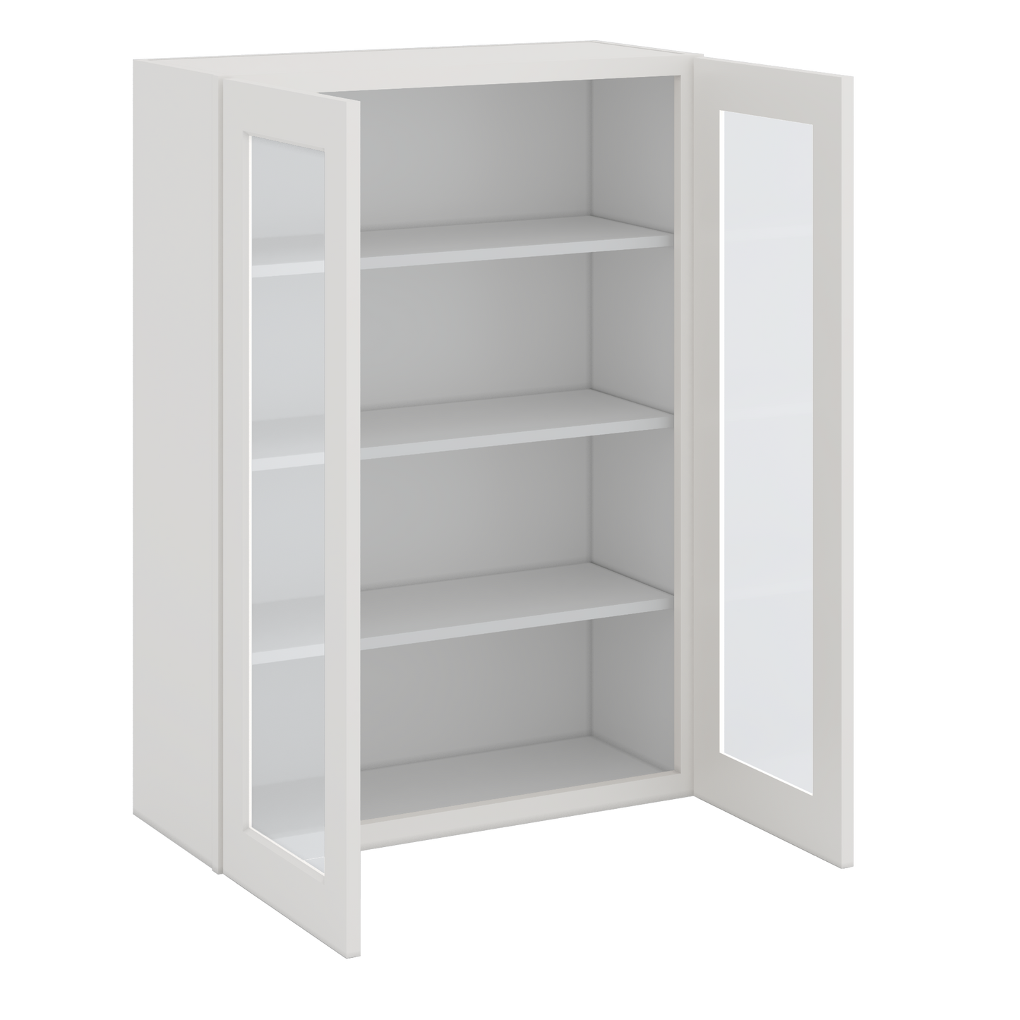 42" Tall 2WS White Shaker 1-1/4" Overlay Glass Ready Wall Cabinet - Double Door 24", 27", 30", 33", 36"