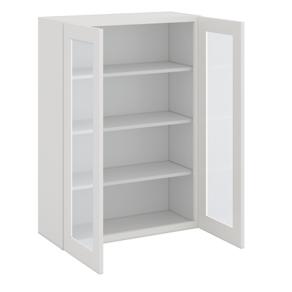 42" Tall 2WS White Shaker 1-1/4" Overlay Glass Ready Wall Cabinet - Double Door 24", 27", 30", 33", 36"