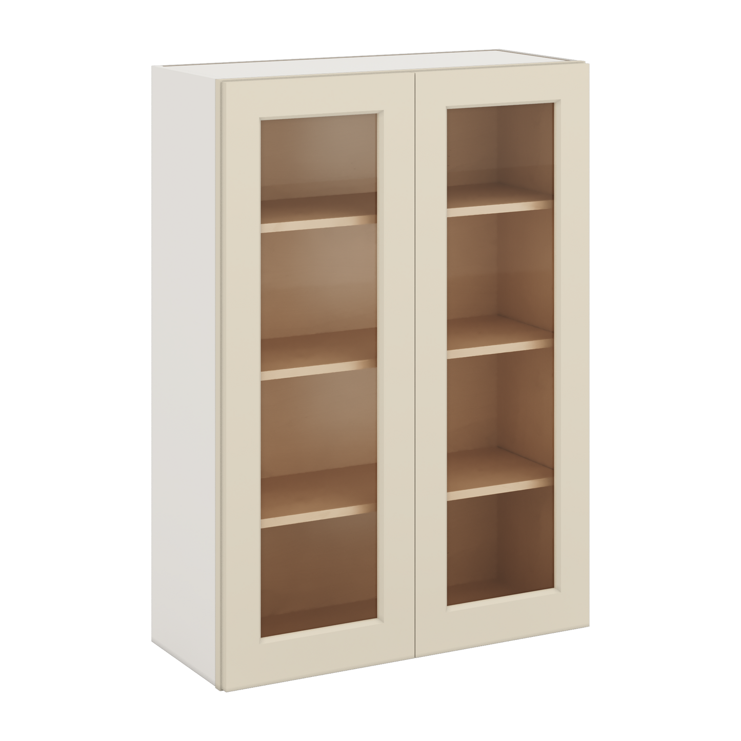 42" Tall Manhattan Cream Shaker 1-1/4" Overlay Wall Glass Cabinet - Double Door 24", 27", 30", 33", 36"