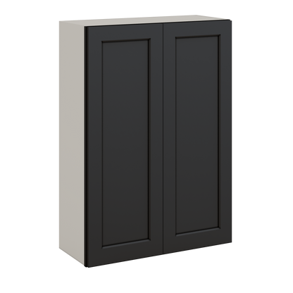 42" Tall Wall Cabinet 15HNS Hermosa Noir Black Shaker 1-1/4" Overlay - Double Door 24", 27", 30", 33", 36"