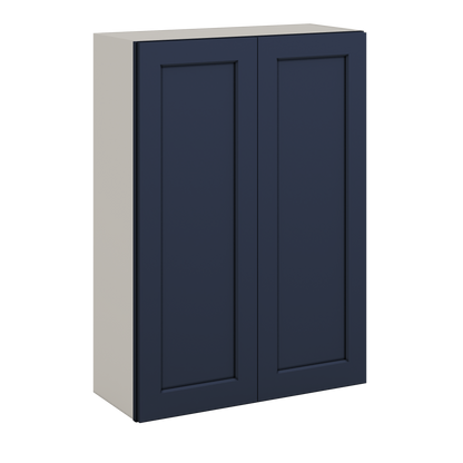 42" Tall NB29- Naval Blue Shaker 1-1/4" Overlay Wall Cabinet - Double Door 24", 27", 30", 33", 36"