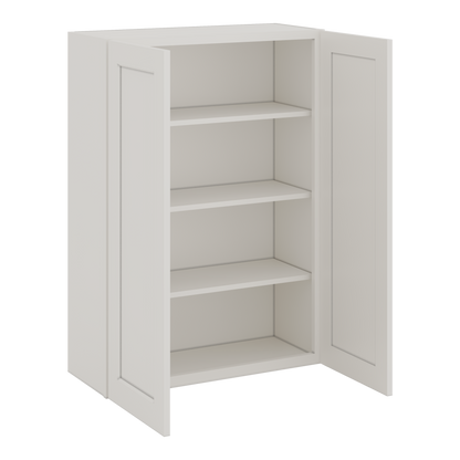 40" Tall 2WS White Shaker 1-1/4" Overlay Wall Cabinet - Double Door 24", 27", 30", 33", 36"