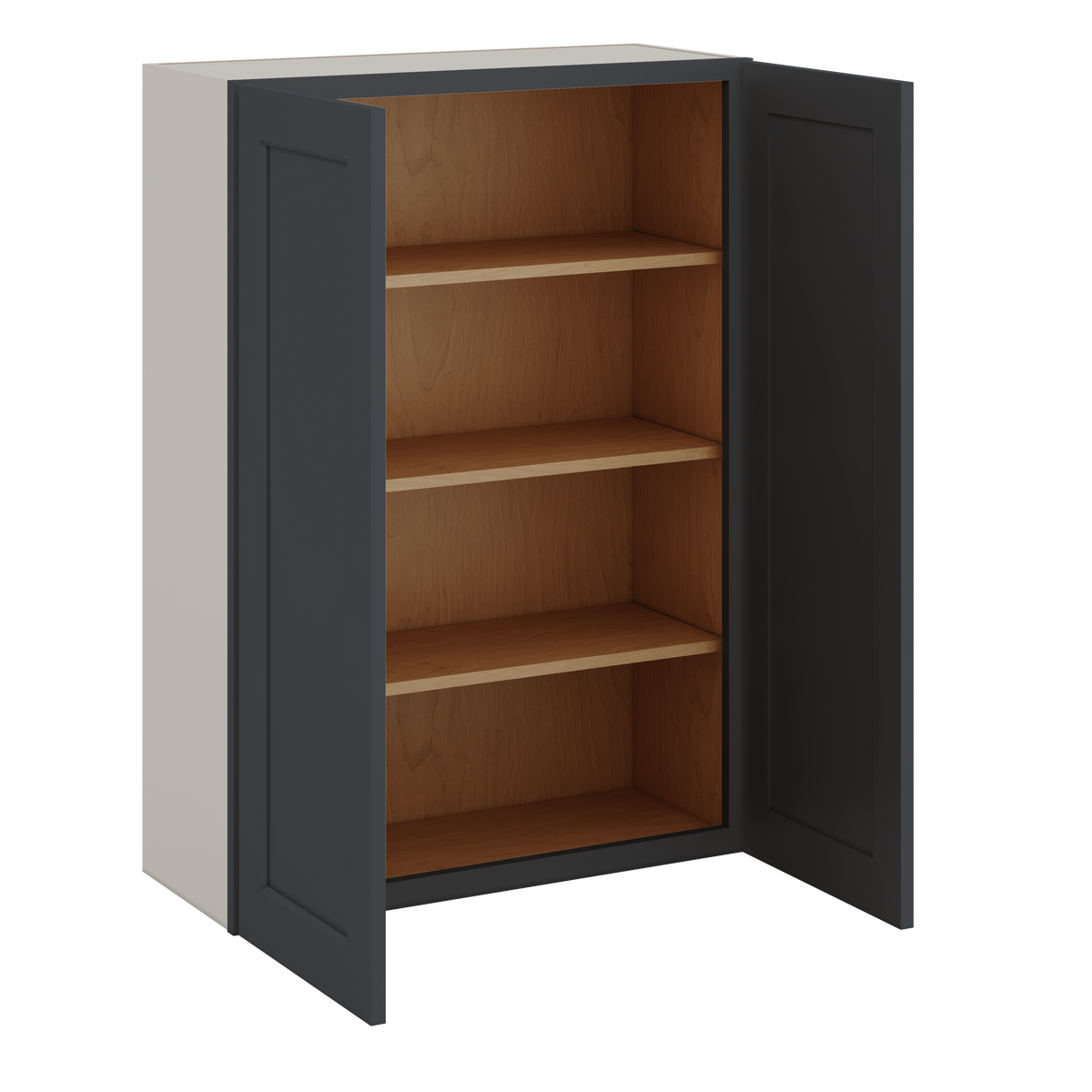 42" Tall Wall Cabinet 15HNS Hermosa Noir Black Shaker 1-1/4" Overlay - Double Door 24", 27", 30", 33", 36"