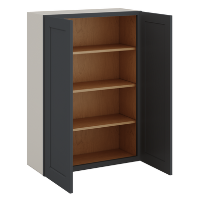 42" Tall Wall Cabinet 15HNS Hermosa Noir Black Shaker 1-1/4" Overlay - Double Door 24", 27", 30", 33", 36"