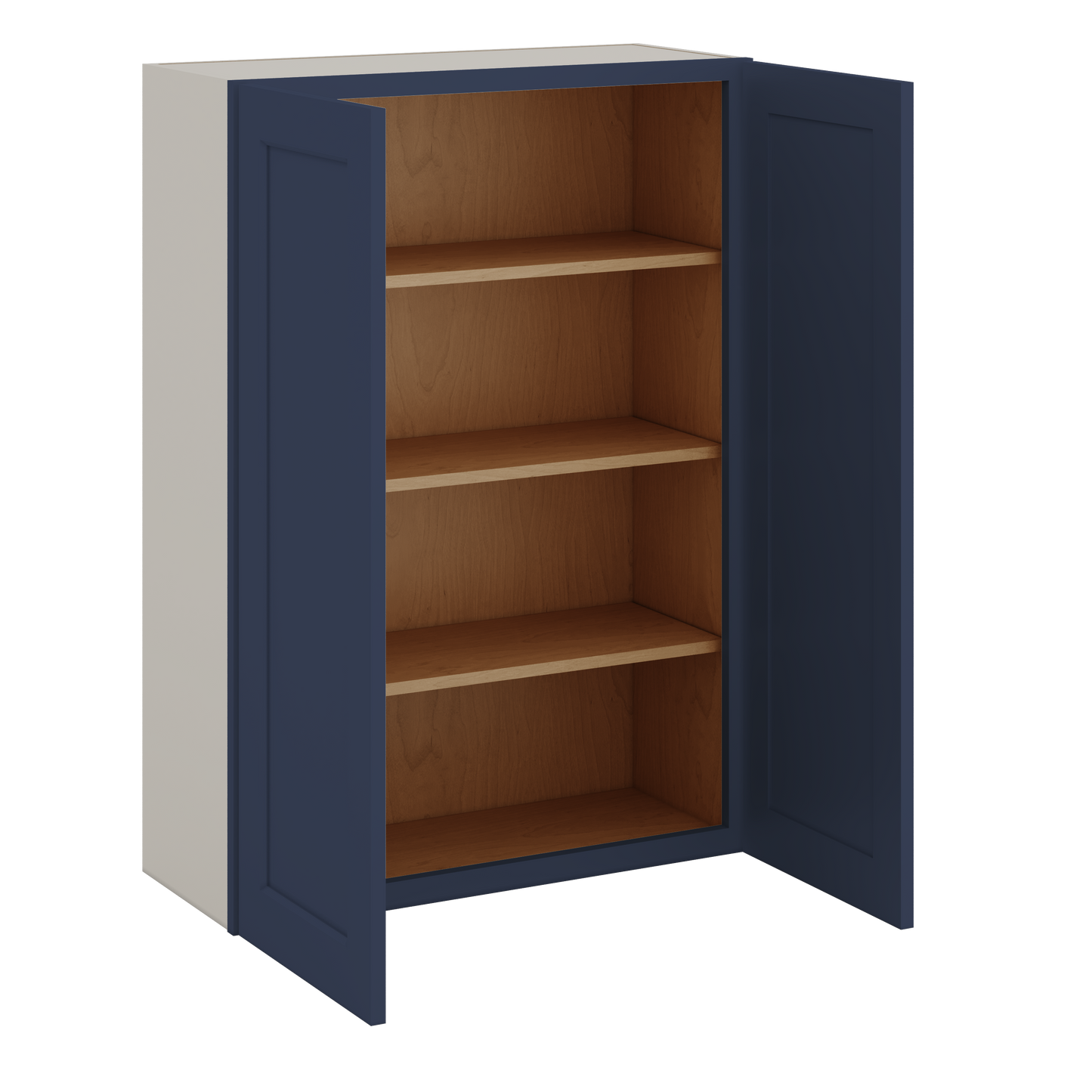 42" Tall NB29- Naval Blue Shaker 1-1/4" Overlay Wall Cabinet - Double Door 24", 27", 30", 33", 36"