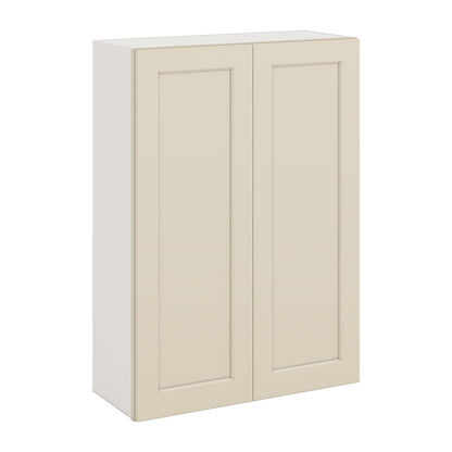 42" Tall Manhattan Cream Shaker 1-1/4" Overlay Wall Cabinet - Double Door 24", 27", 30", 33", 36"