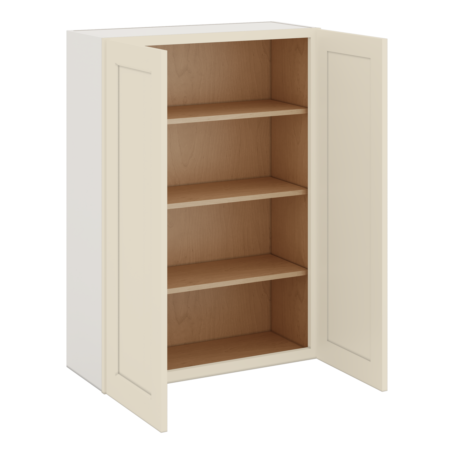 42" Tall Manhattan Cream Shaker 1-1/4" Overlay Wall Cabinet - Double Door 24", 27", 30", 33", 36"