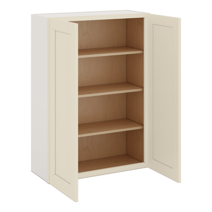 42" Tall Manhattan Cream Shaker 1-1/4" Overlay Wall Cabinet - Double Door 24", 27", 30", 33", 36"