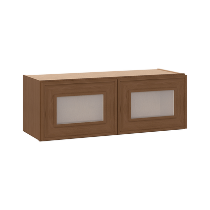 12" Tall 12" Deep - 12", 15", 18", 21", 24", 27", 30", 33" & 36" Wide Glass Door Stacker | Wall Mocha Elegant Oak Craftsman Shaker 1-1/4" Overlay Wall Cabinet