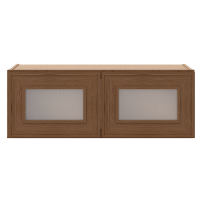 12" Tall 12" Deep - 12", 15", 18", 21", 24", 27", 30", 33" & 36" Wide Glass Door Stacker | Wall Mocha Elegant Oak Craftsman Shaker 1-1/4" Overlay Wall Cabinet