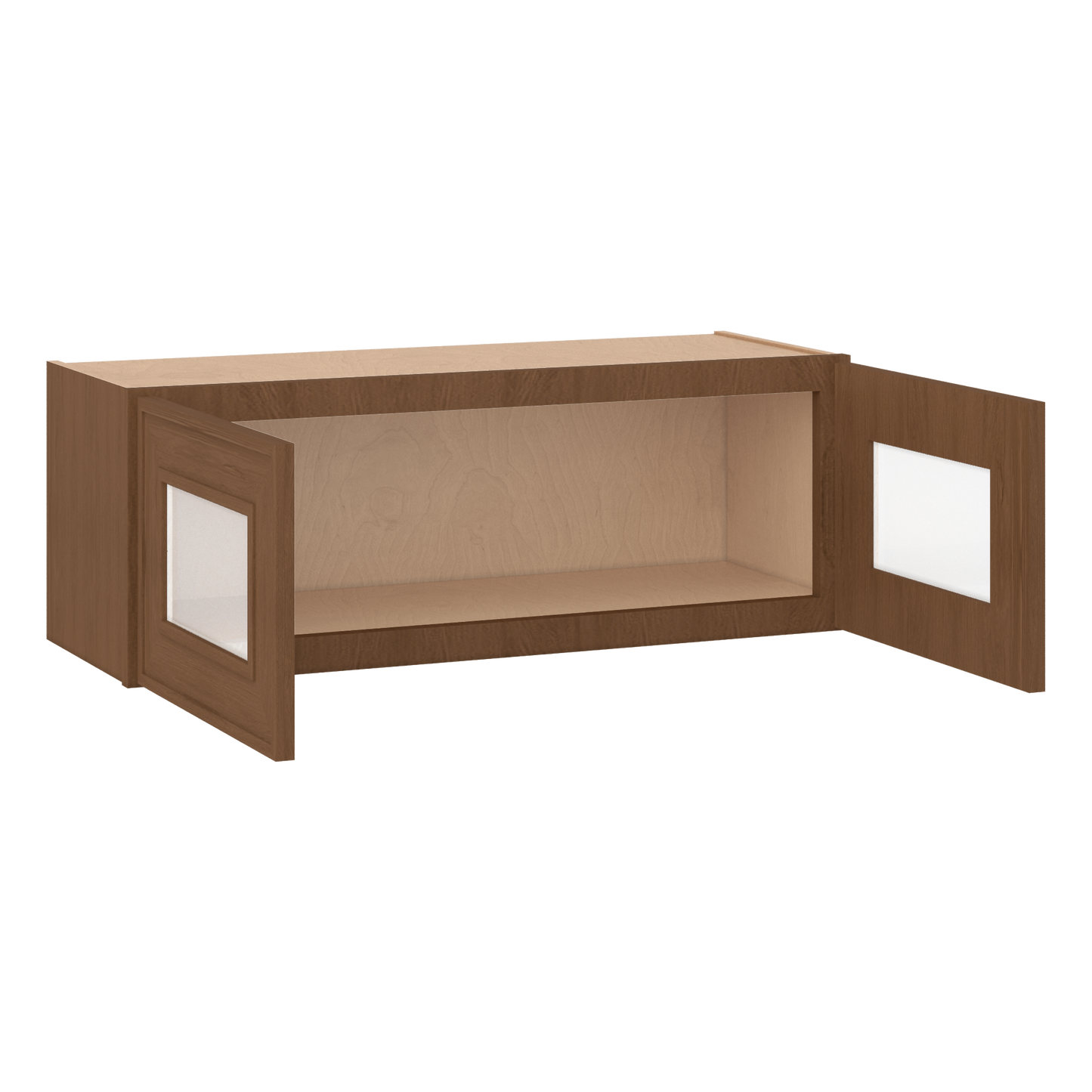 12" Tall 12" Deep - 12", 15", 18", 21", 24", 27", 30", 33" & 36" Wide Glass Door Stacker | Wall Mocha Elegant Oak Craftsman Shaker 1-1/4" Overlay Wall Cabinet