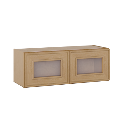 12" Tall 12" Deep Glass Door Stacker | Wall Elegant Oak Craftsman Shaker 1-1/4" Overlay Wall Cabinet -  12", 15", 18", 21", 24", 27", 30", 33" & 36" Wide
