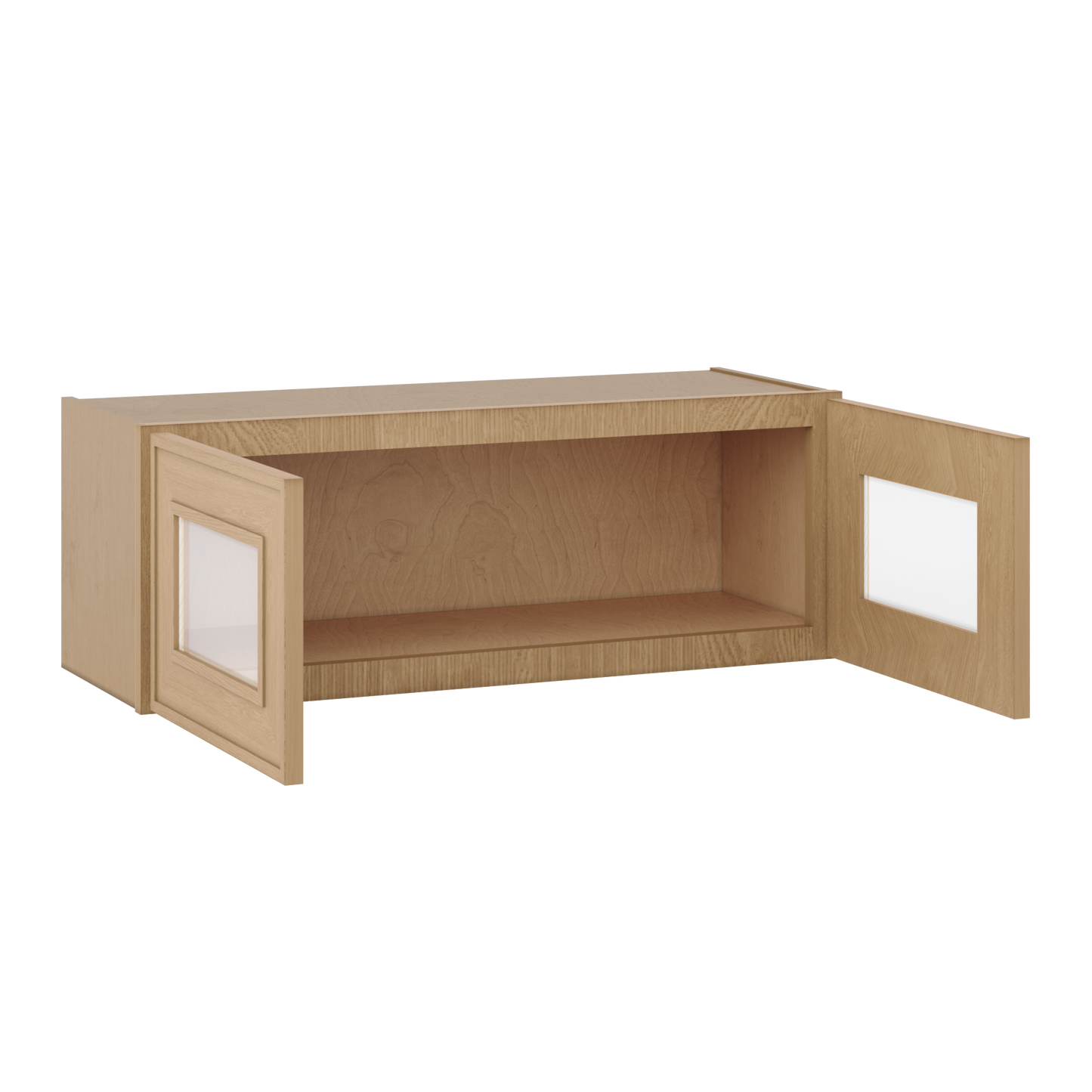 12" Tall 12" Deep Glass Door Stacker | Wall Elegant Oak Craftsman Shaker 1-1/4" Overlay Wall Cabinet -  12", 15", 18", 21", 24", 27", 30", 33" & 36" Wide