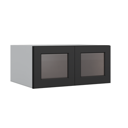 33" Wide Bridge 15HNS Hermosa Noir Black Shaker 1-1/4" Overlay Glass Ready Wall Cabinet - Double Door 15" Tall - 24" Deep
