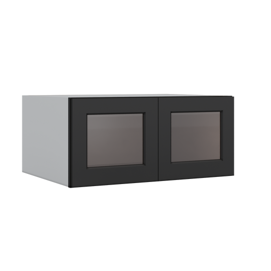 33" Wide Bridge 15HNS Hermosa Noir Black Shaker 1-1/4" Overlay Glass Ready Wall Cabinet - Double Door 15" Tall - 24" Deep