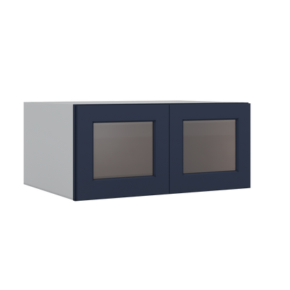 33" Wide Bridge NB29 Naval Blue Shaker 1-1/4" Overlay Glass Ready Wall Cabinet - Double Door 15" Tall - 24" Deep