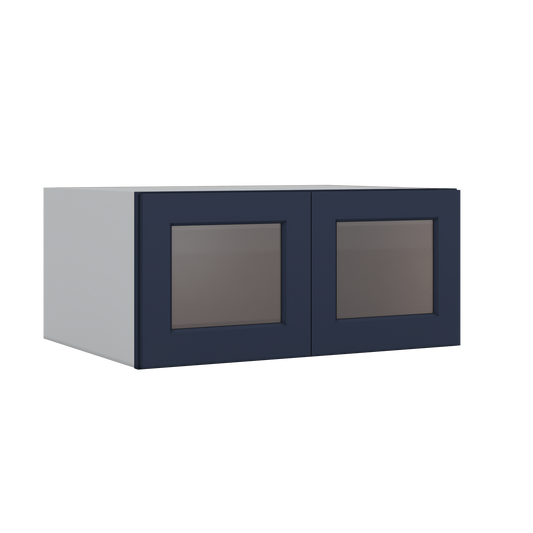 33" Wide Bridge NB29 Naval Blue Shaker 1-1/4" Overlay Glass Ready Wall Cabinet - Double Door 15" Tall - 24" Deep
