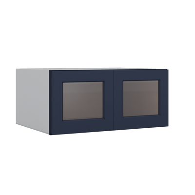 33" Wide Bridge 29NB Naval Blue Shaker 1-1/4" Overlay Glass Ready Wall Cabinet - Double Door 15" Tall - 24" Deep