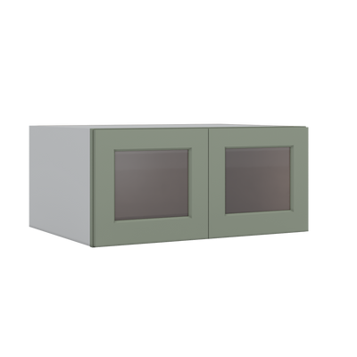 33" Wide Bridge Green Shaker 1-1/4" Overlay Glass Ready Wall Cabinet - Double Door 15" Tall - 24" Deep