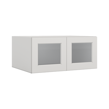 33" Wide Bridge 2WS White Shaker 1-1/4" Overlay Glass Ready Wall Cabinet - Double Door 15" Tall - 24" Deep