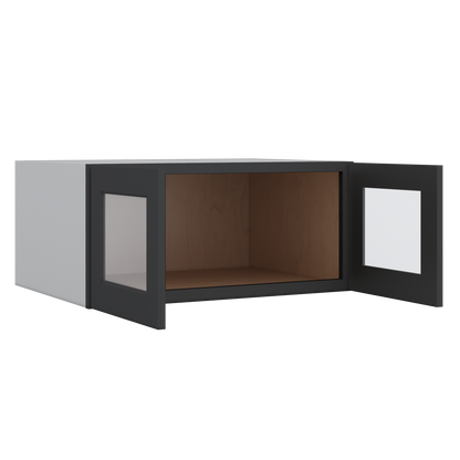 33" Wide Bridge 15HNS Hermosa Noir Black Shaker 1-1/4" Overlay Glass Ready Wall Cabinet - Double Door 15" Tall - 24" Deep