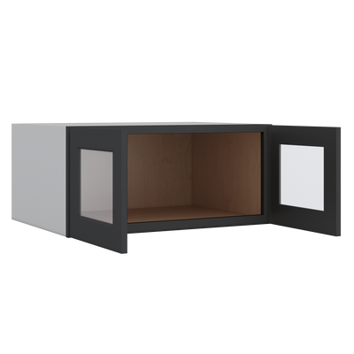 33" Wide Bridge 15HNS Hermosa Noir Black Shaker 1-1/4" Overlay Wall Glass Cabinet - Double Door 15" Tall - 24" Deep