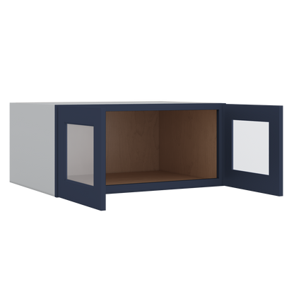 33" Wide Bridge NB29 Naval Blue Shaker 1-1/4" Overlay Glass Ready Wall Cabinet - Double Door 15" Tall - 24" Deep
