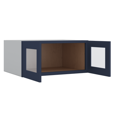 33" Wide Bridge 29NB Naval Blue Shaker 1-1/4" Overlay Glass Ready Wall Cabinet - Double Door 15" Tall - 24" Deep