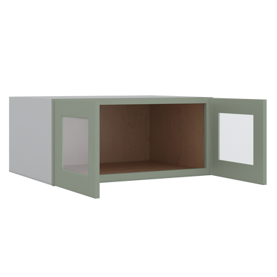 33" Wide Bridge Green Shaker 1-1/4" Overlay Glass Ready Wall Cabinet - Double Door 15" Tall - 24" Deep