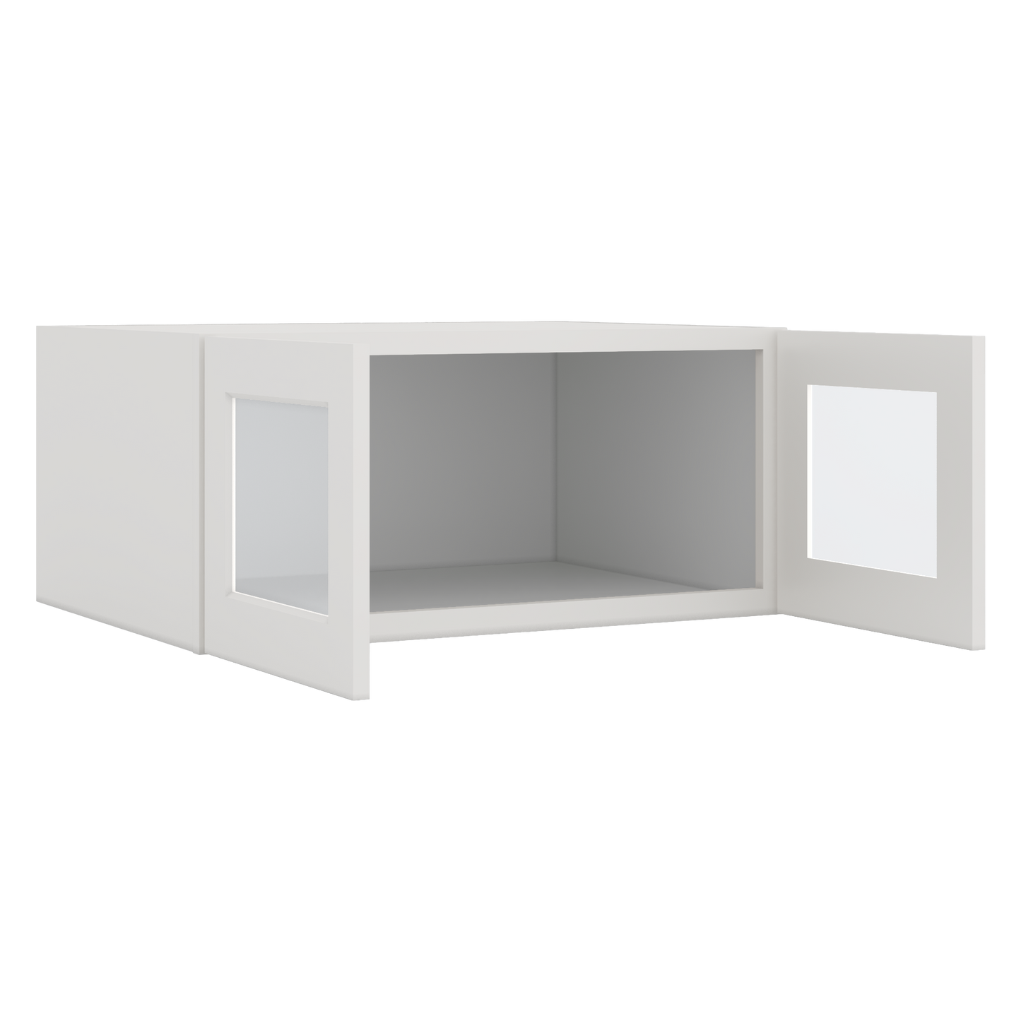 33" Wide Bridge 2WS White Shaker 1-1/4" Overlay Glass Ready Wall Cabinet - Double Door 15" Tall - 24" Deep