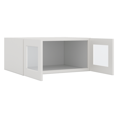 33" Wide Bridge 2WS White Shaker 1-1/4" Overlay Wall Glass Cabinet - Double Door 15" Tall - 24" Deep