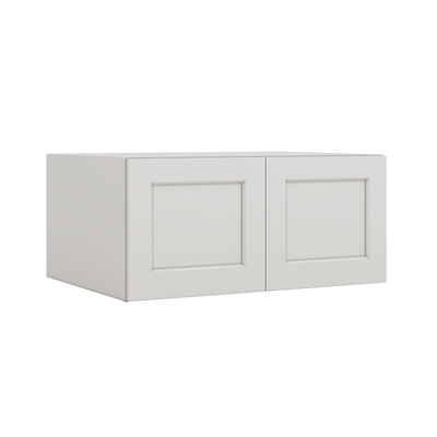 33" Wide Bridge 2WS White Shaker 1-1/4" Overlay Wall Cabinet - Double Door 15" Tall - 24" Deep