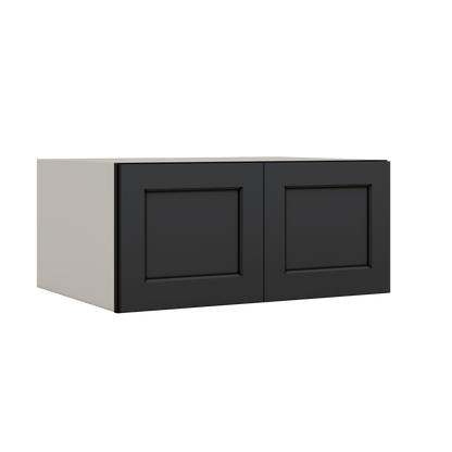 33" Wide Bridge 15HNS Hermosa Noir Black Shaker 1-1/4" Overlay Wall Cabinet - Double Door 15" Tall - 24" Deep