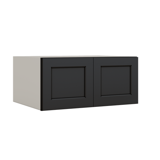 33" Wide Bridge 15HNS Hermosa Noir Black Shaker 1-1/4" Overlay Wall Cabinet - Double Door 15" Tall - 24" Deep