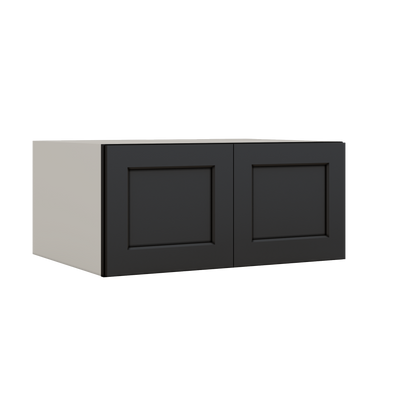33" Wide Bridge 15HNS Hermosa Noir Black Shaker 1-1/4" Overlay Wall Cabinet - Double Door 15" Tall - 24" Deep