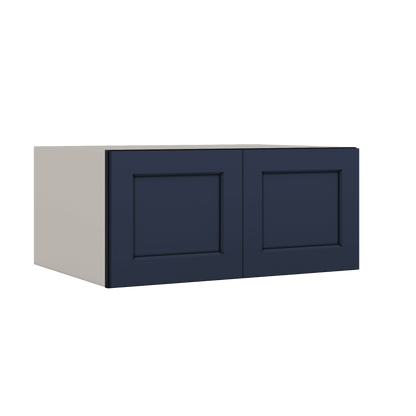 33" Wide Bridge NB29- Naval Blue Shaker 1-1/4" Overlay Wall Cabinet - Double Door 15" Tall - 24" Deep