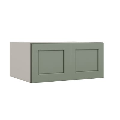 33" Wide Bridge Green Shaker 1-1/4" Overlay Wall Cabinet - Double Door 15" Tall - 24" Deep