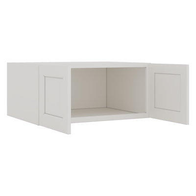 33" Wide Bridge 2WS White Shaker 1-1/4" Overlay Wall Cabinet - Double Door 15" Tall - 24" Deep