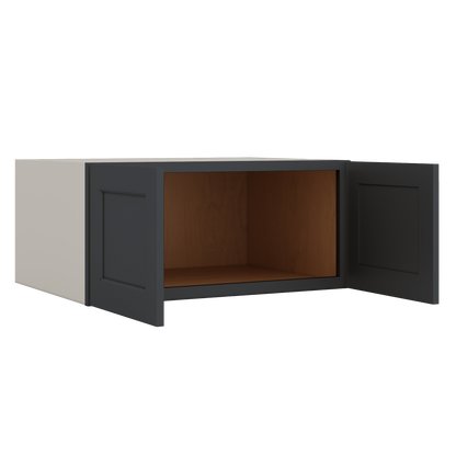 33" Wide Bridge 15HNS Hermosa Noir Black Shaker 1-1/4" Overlay Wall Cabinet - Double Door 15" Tall - 24" Deep