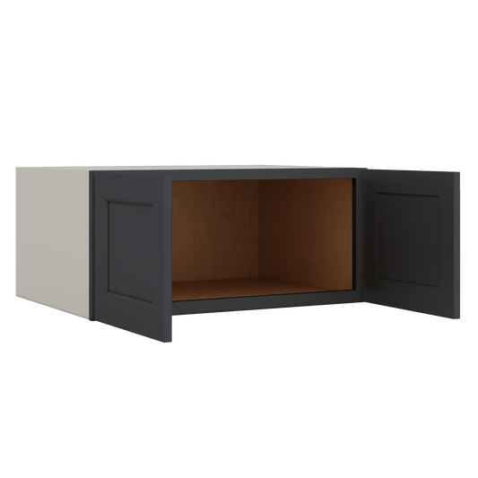 33" Wide Bridge 15HNS Hermosa Noir Black Shaker 1-1/4" Overlay Wall Cabinet - Double Door 15" Tall - 24" Deep