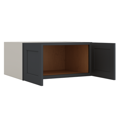 33" Wide Bridge 15HNS Hermosa Noir Black Shaker 1-1/4" Overlay Wall Cabinet - Double Door 15" Tall - 24" Deep