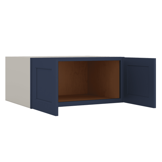 33" Wide Bridge NB29- Naval Blue Shaker 1-1/4" Overlay Wall Cabinet - Double Door 15" Tall - 24" Deep