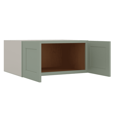 33" Wide Bridge Green Shaker 1-1/4" Overlay Wall Cabinet - Double Door 15" Tall - 24" Deep